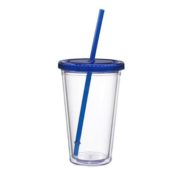 Tumbler with Straw Small Blue with White I LOVE YOU (16 oz. )