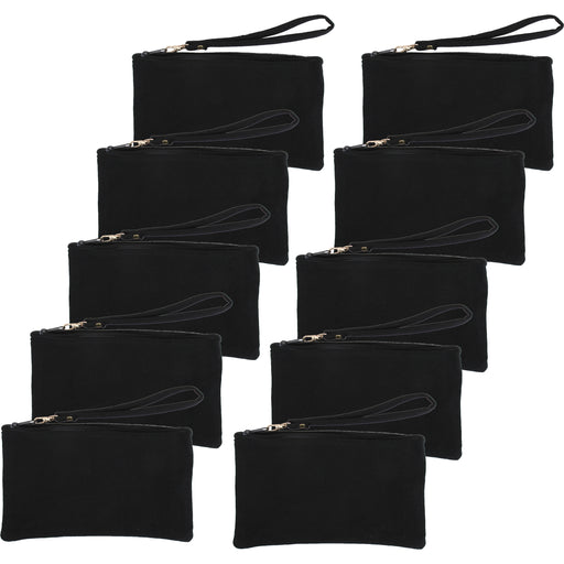 Ten Pack of Cotton Canvas Small Wristlet Bags - Black - Threadart.com