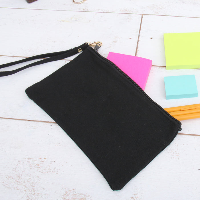 Cotton Canvas Small Wristlet Bag - Black - Threadart.com