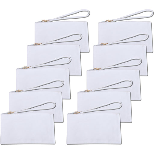 Ten Pack of Cotton Canvas Small Wristlet Bags - White - Threadart.com