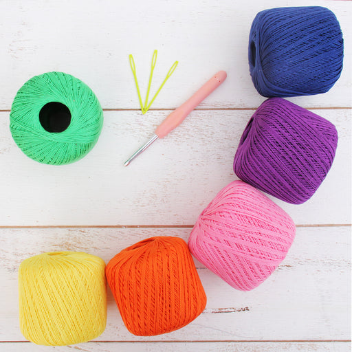 Cotton Crochet Thread Set - Rainbow Colors - Size 3 - Six 140 Yd Balls - Threadart.com