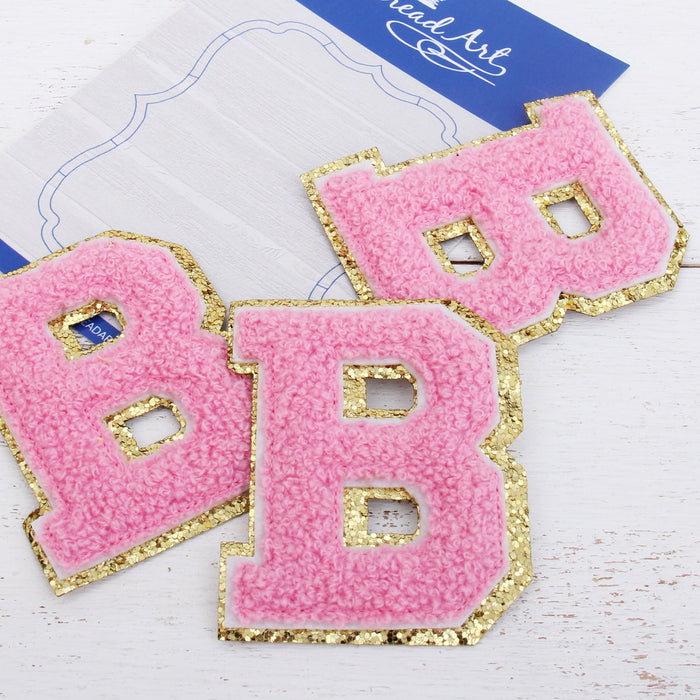 Pink Iron On Varsity Letter Patches - Sets of 3 Letters - Small 5.5 cm —