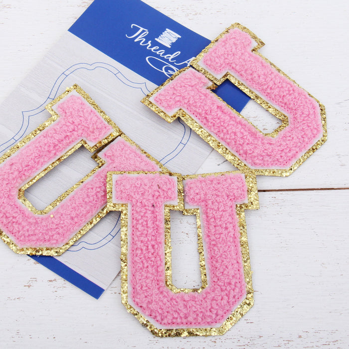 Pink Iron On Varsity Letter Patches - Sets of 3 Letters - Small
