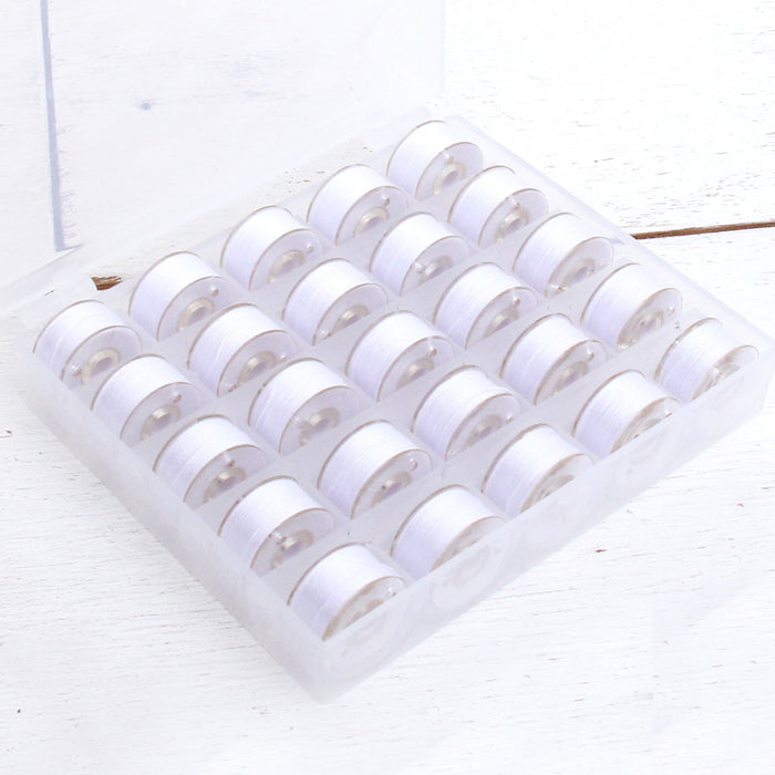 Prewound Sewing Bobbins - 25 Count - White Thread for Sewing Machine With Storage Box - Threadart.com