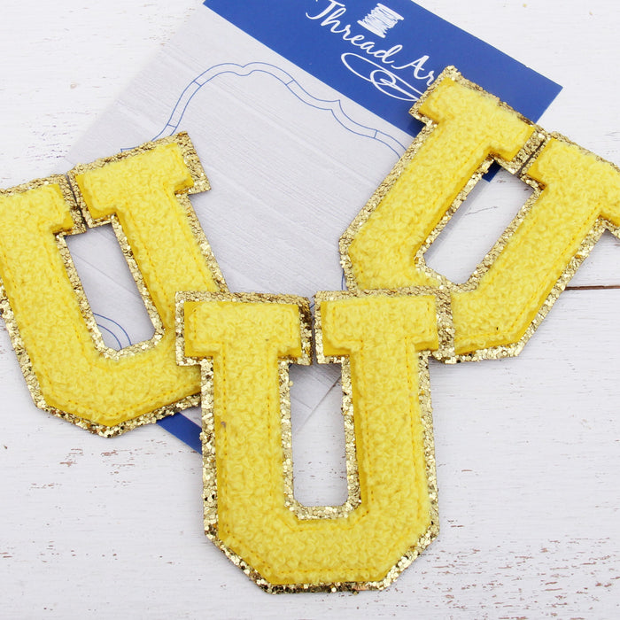 New Varsity Letters Iron-On Patches GOLDEN YELLOW Alphabet You Choose!
